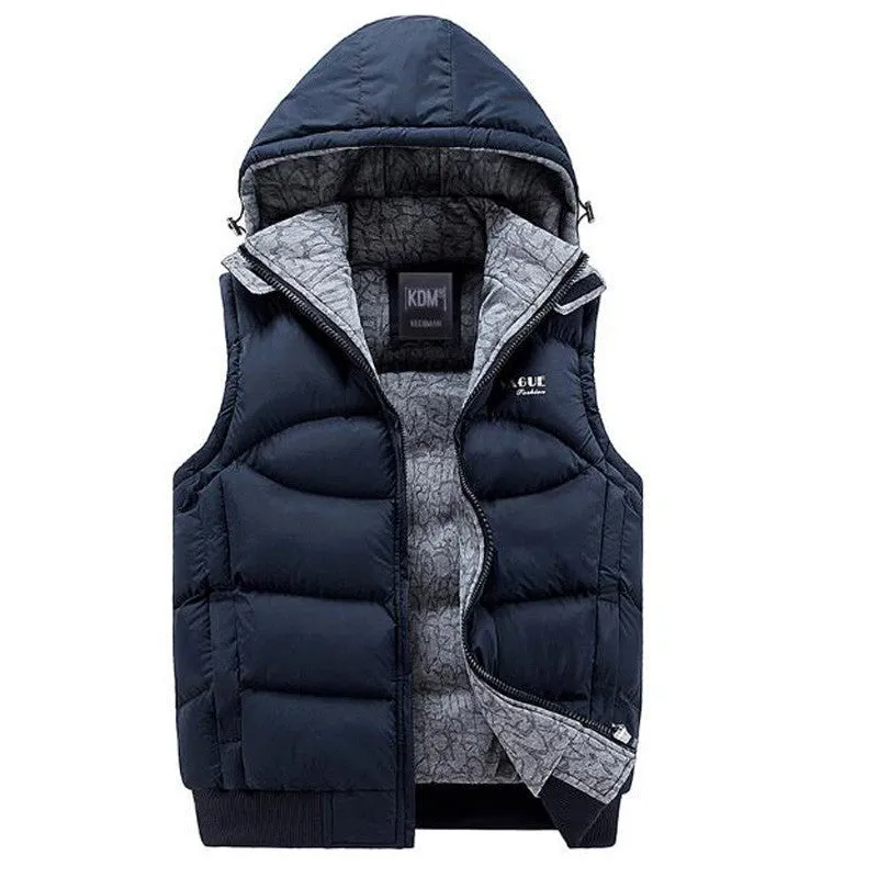 Jacket Men Sleeveless Veste homme Mens Fashion Casual Coats Male Hooded Cotton-Padded Men's Vest Thickening Waistcoat
