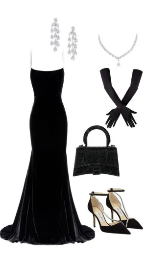 JazzHer Elegant Mermaid Spaghetti Straps Velvet Black Prom Dresses Long Evening Dress (PRE-ORDER)