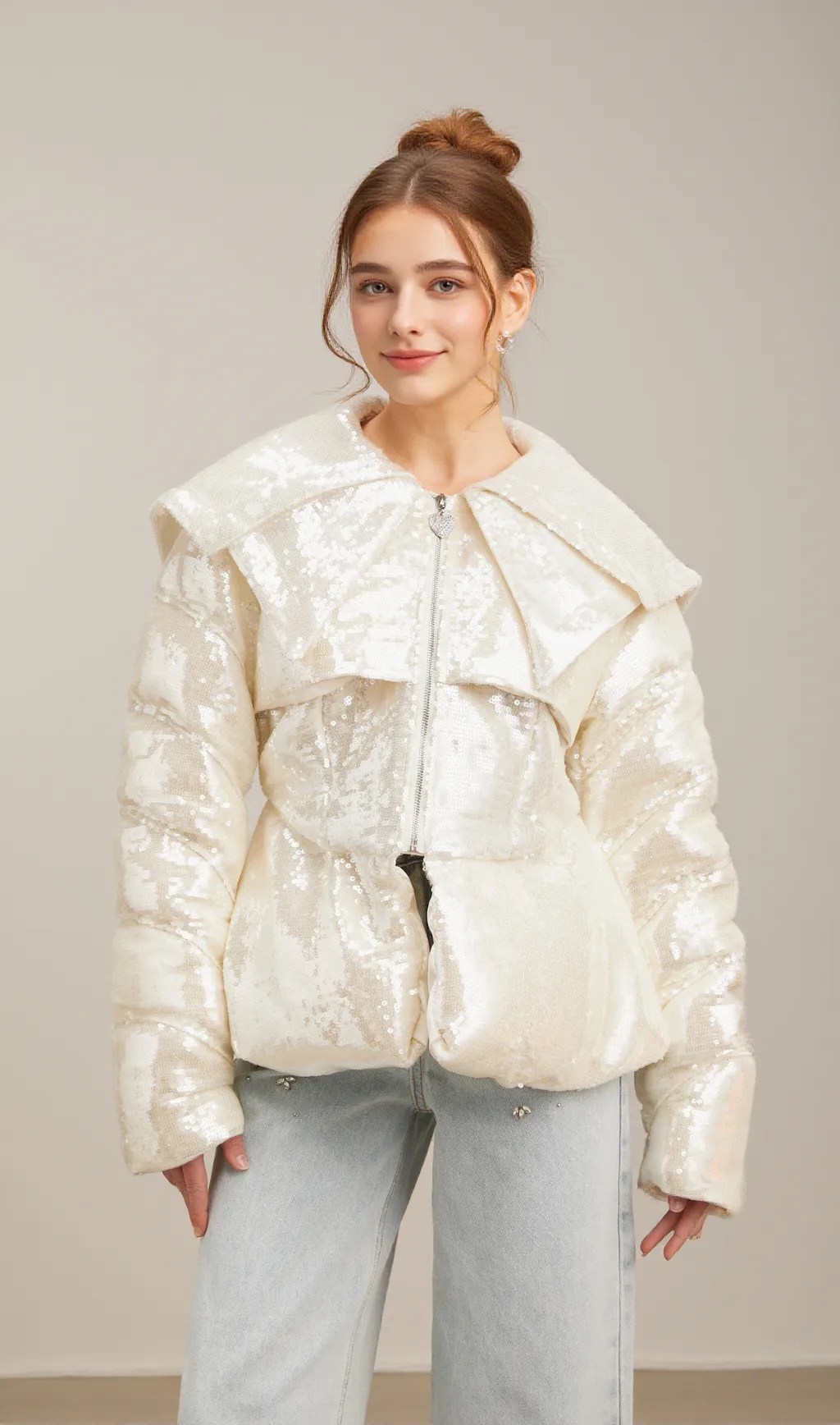 Joslyn white sequined down coat