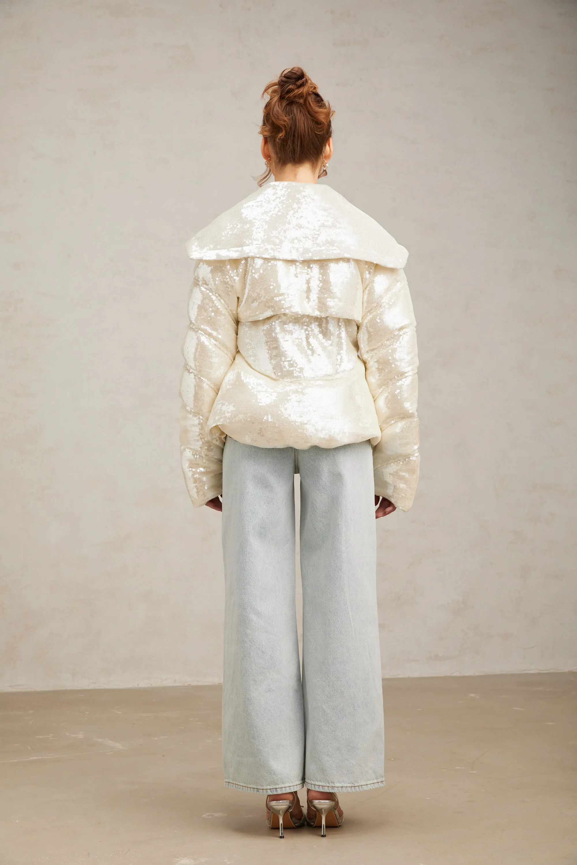 Joslyn white sequined down coat