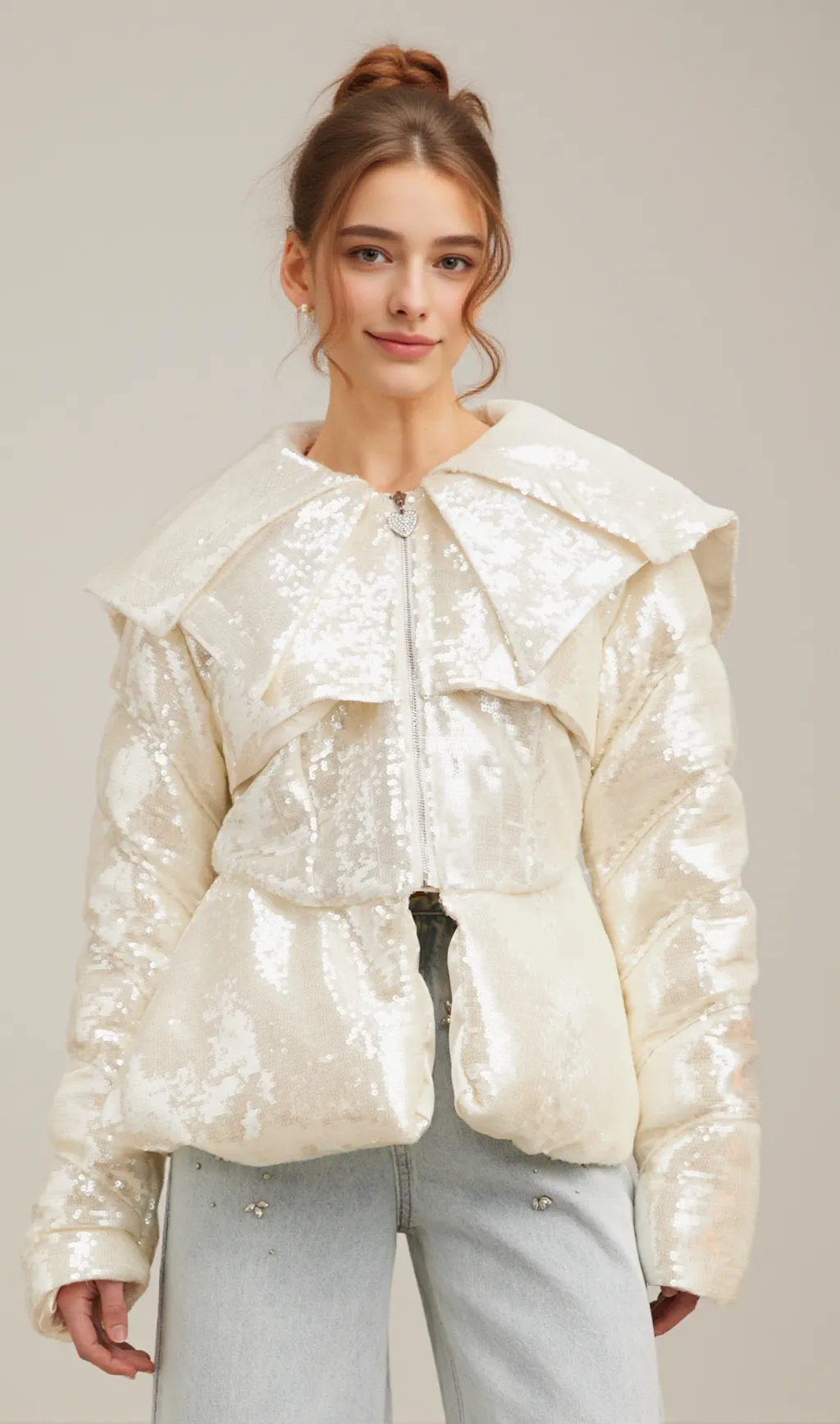 Joslyn white sequined down coat