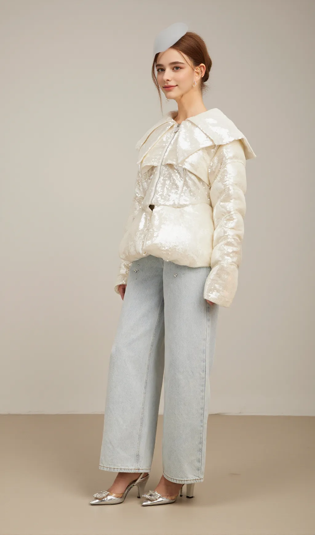 Joslyn white sequined down coat