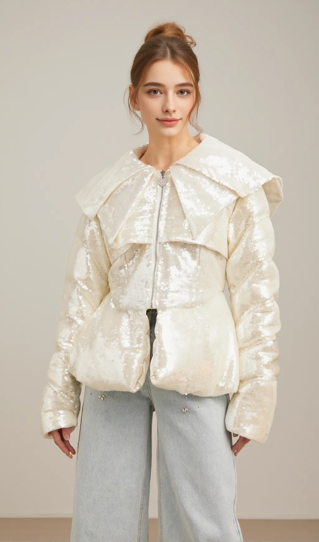 Joslyn white sequined down coat