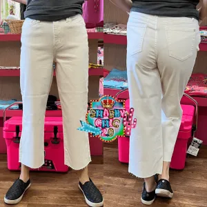 Judy Blue Hi-Waisted White Crop Wide Leg Jeans