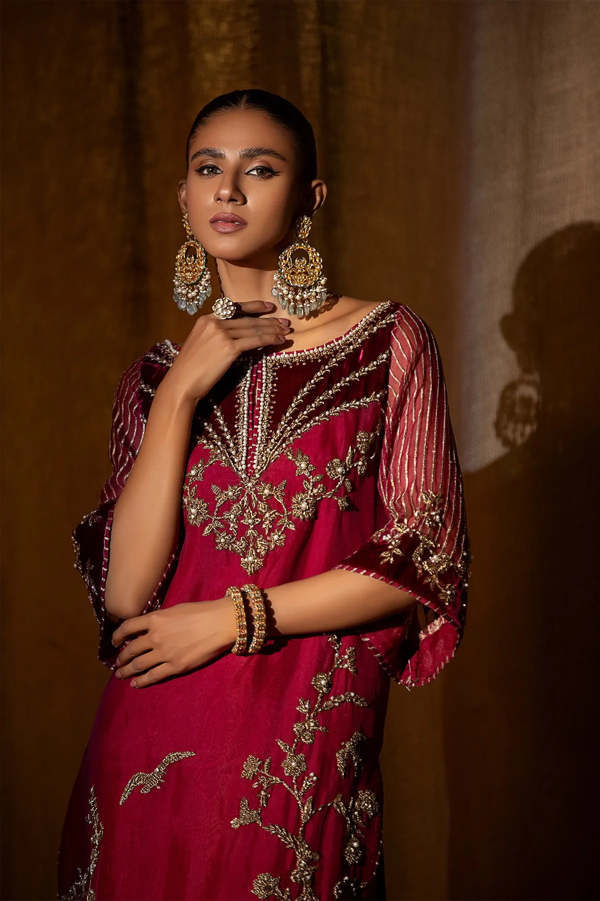 Kameez Sharara Pakistani Wedding Dress in Raw Silk