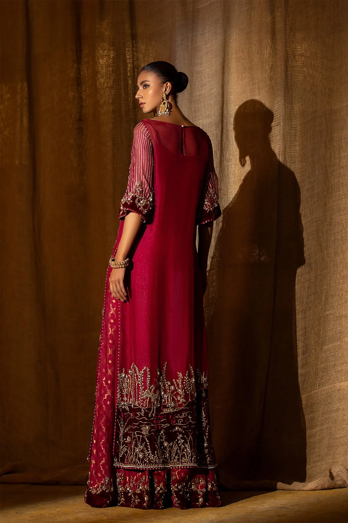 Kameez Sharara Pakistani Wedding Dress in Raw Silk