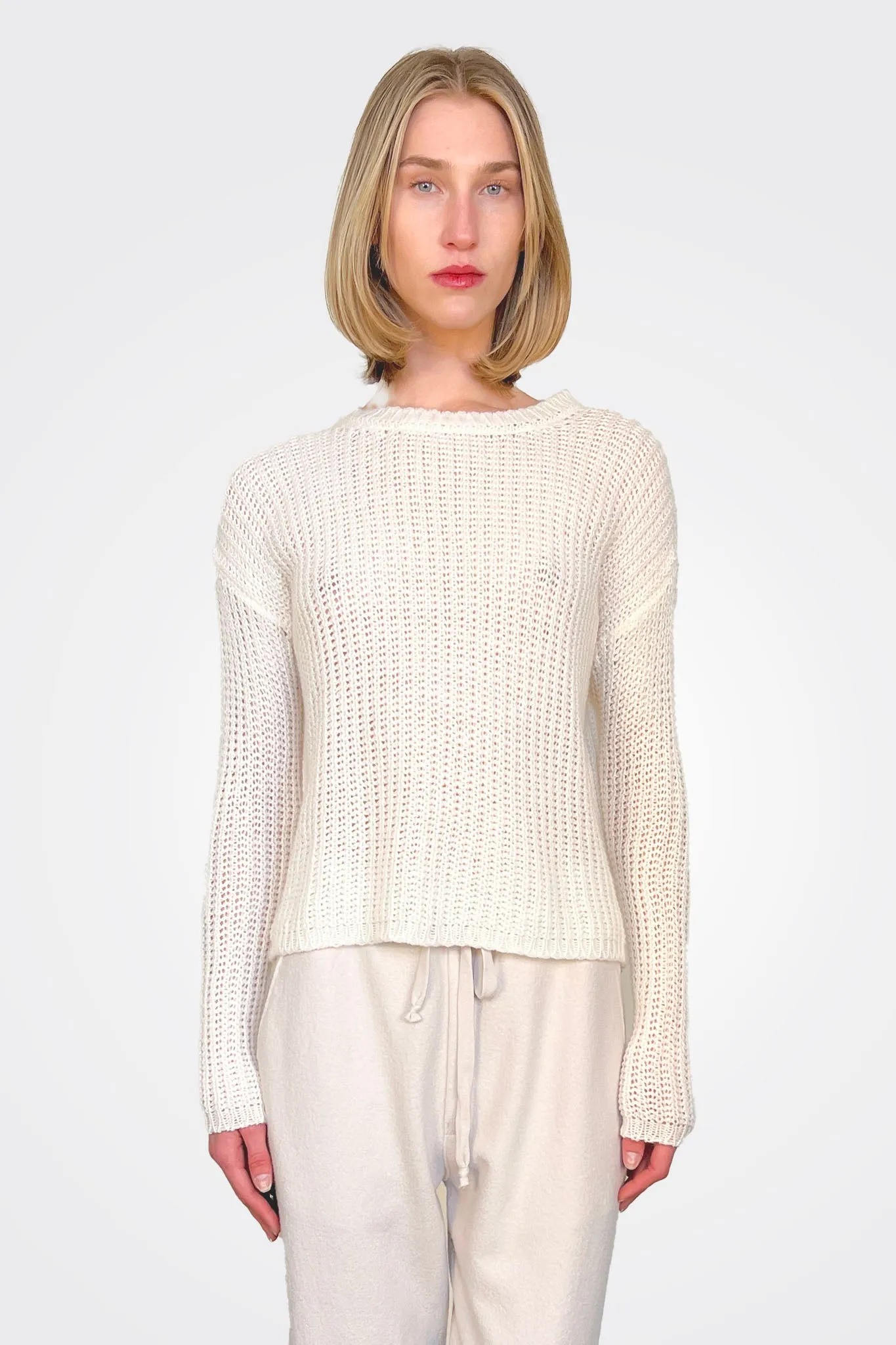 Knit Crewneck Cashmere Sweater - White