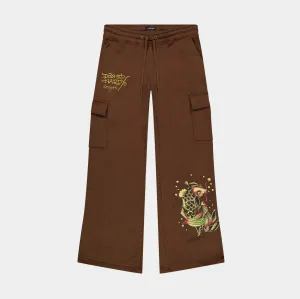 Koi Fish Fleece Cargo Womens Sweatpants (Brown/Yellow)