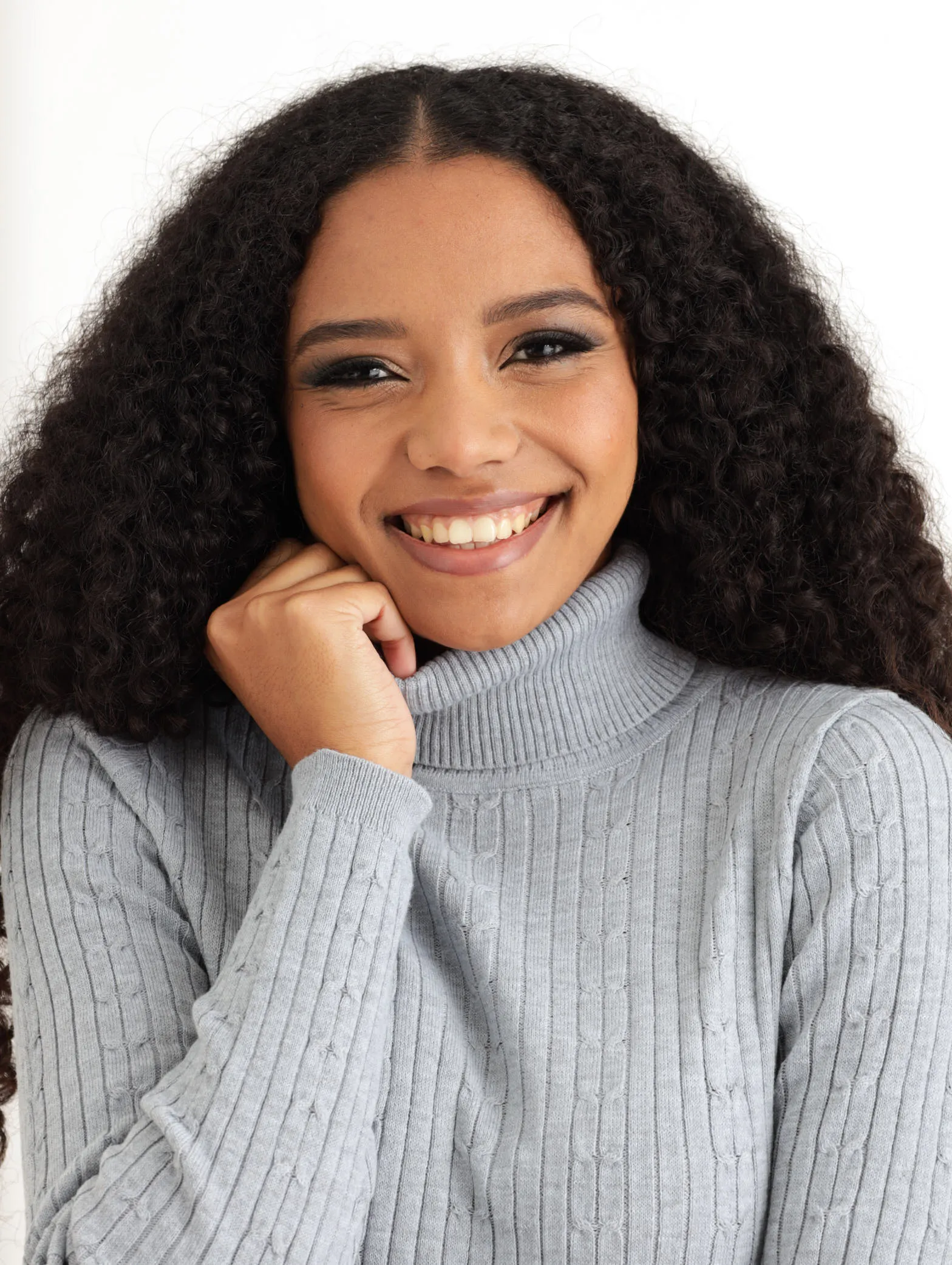 Ladies Baby Cable Poloneck Pullover - Grey Melange