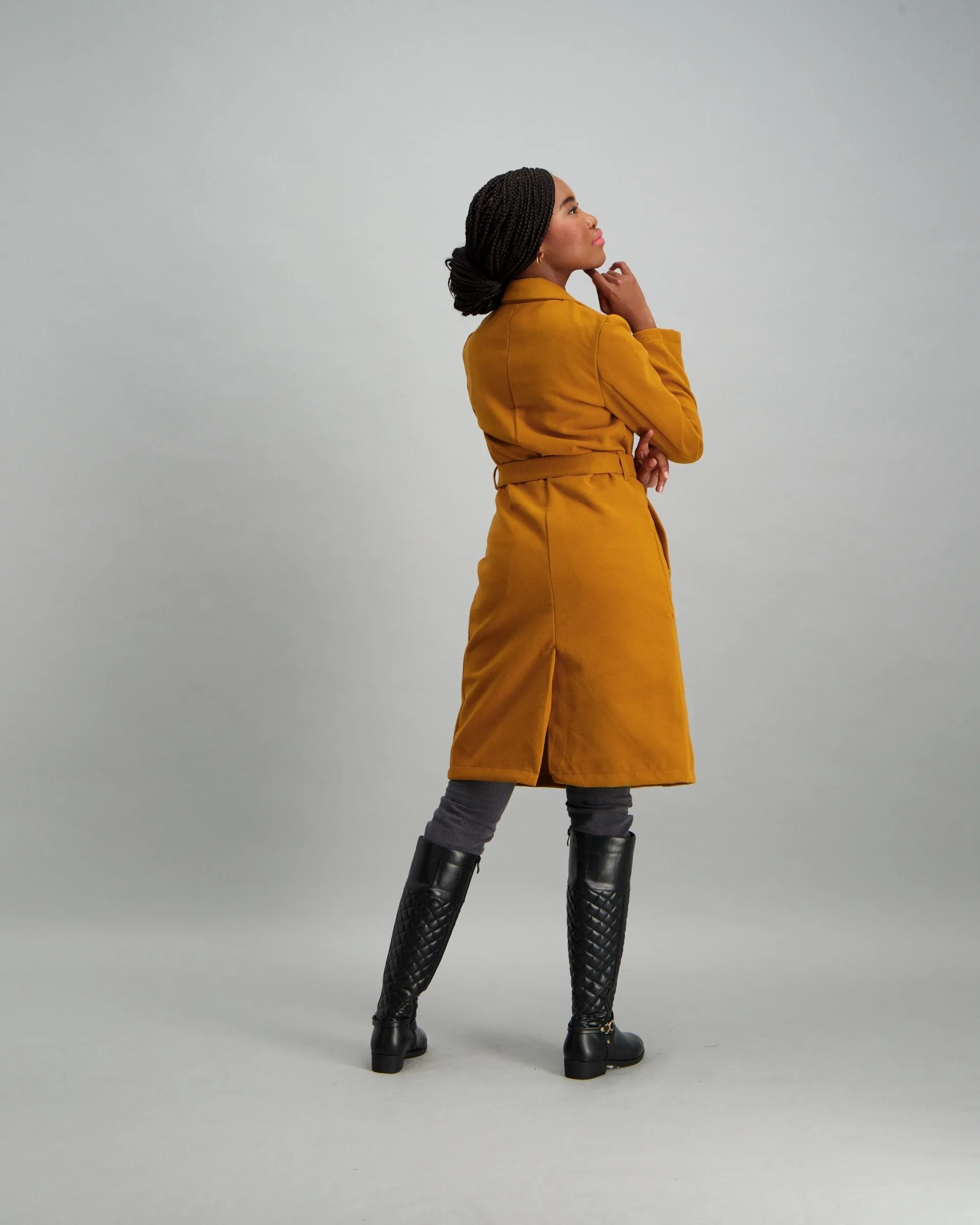 Ladies Belted Long Sleeve Jacket - Gold