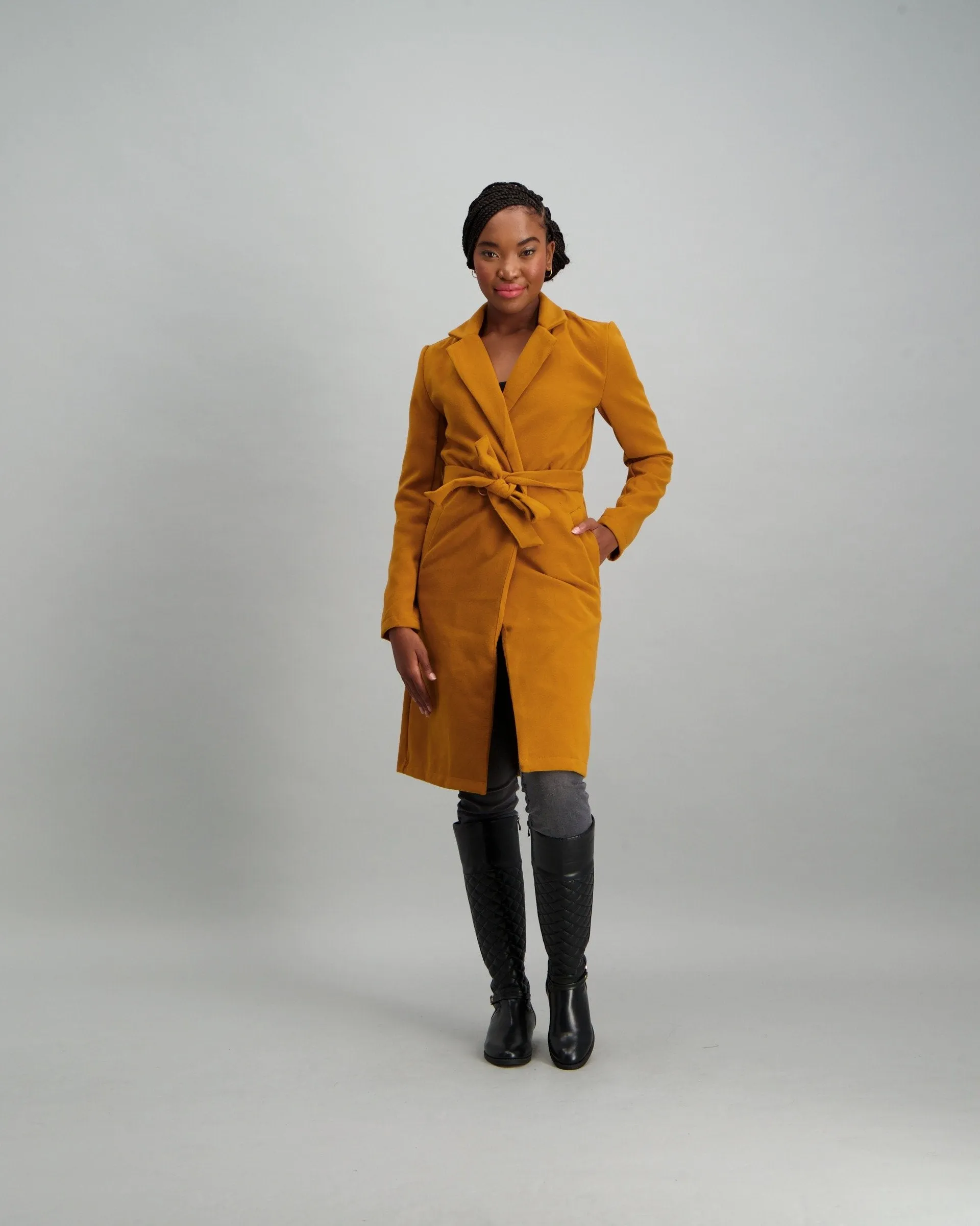 Ladies Belted Long Sleeve Jacket - Gold