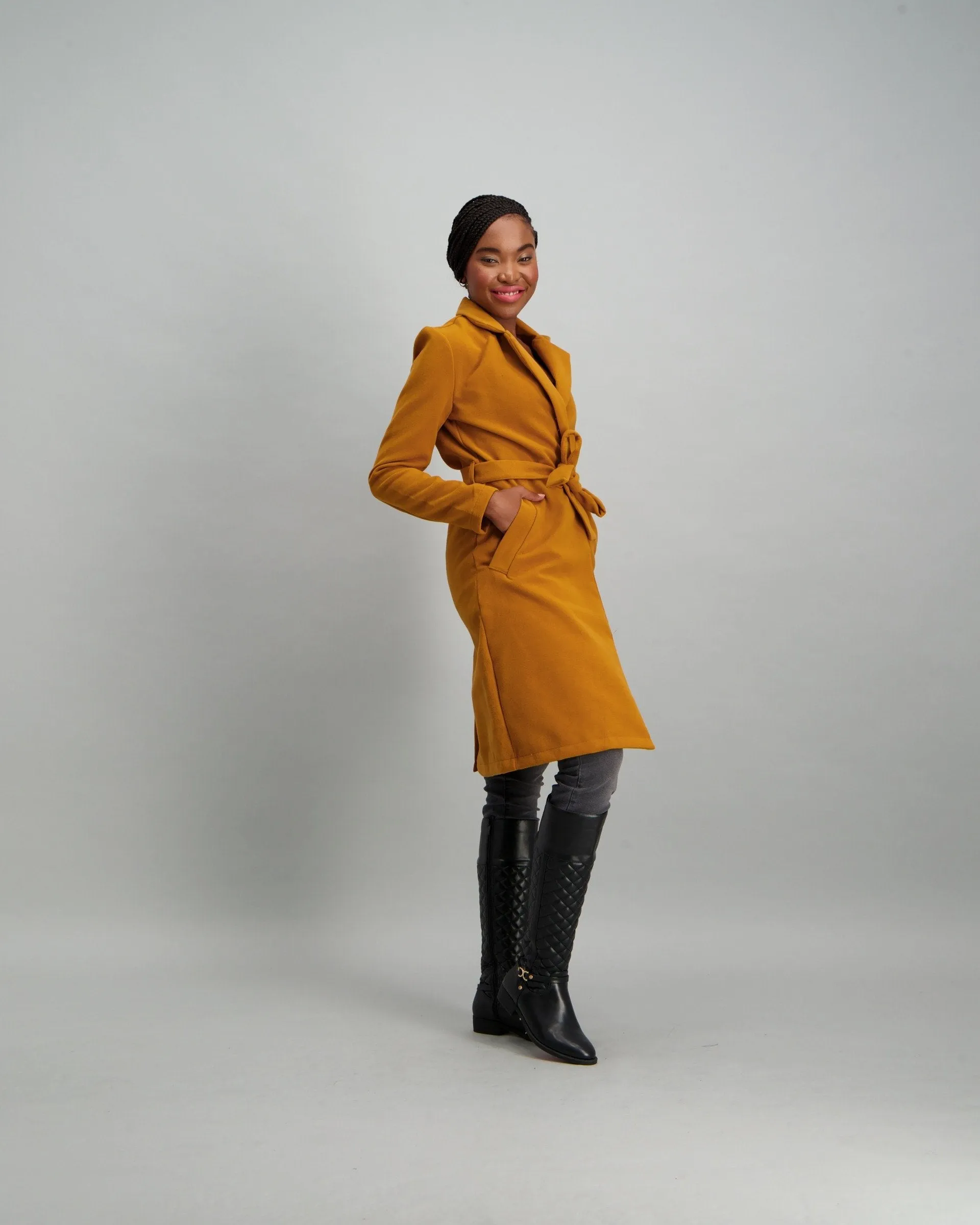 Ladies Belted Long Sleeve Jacket - Gold