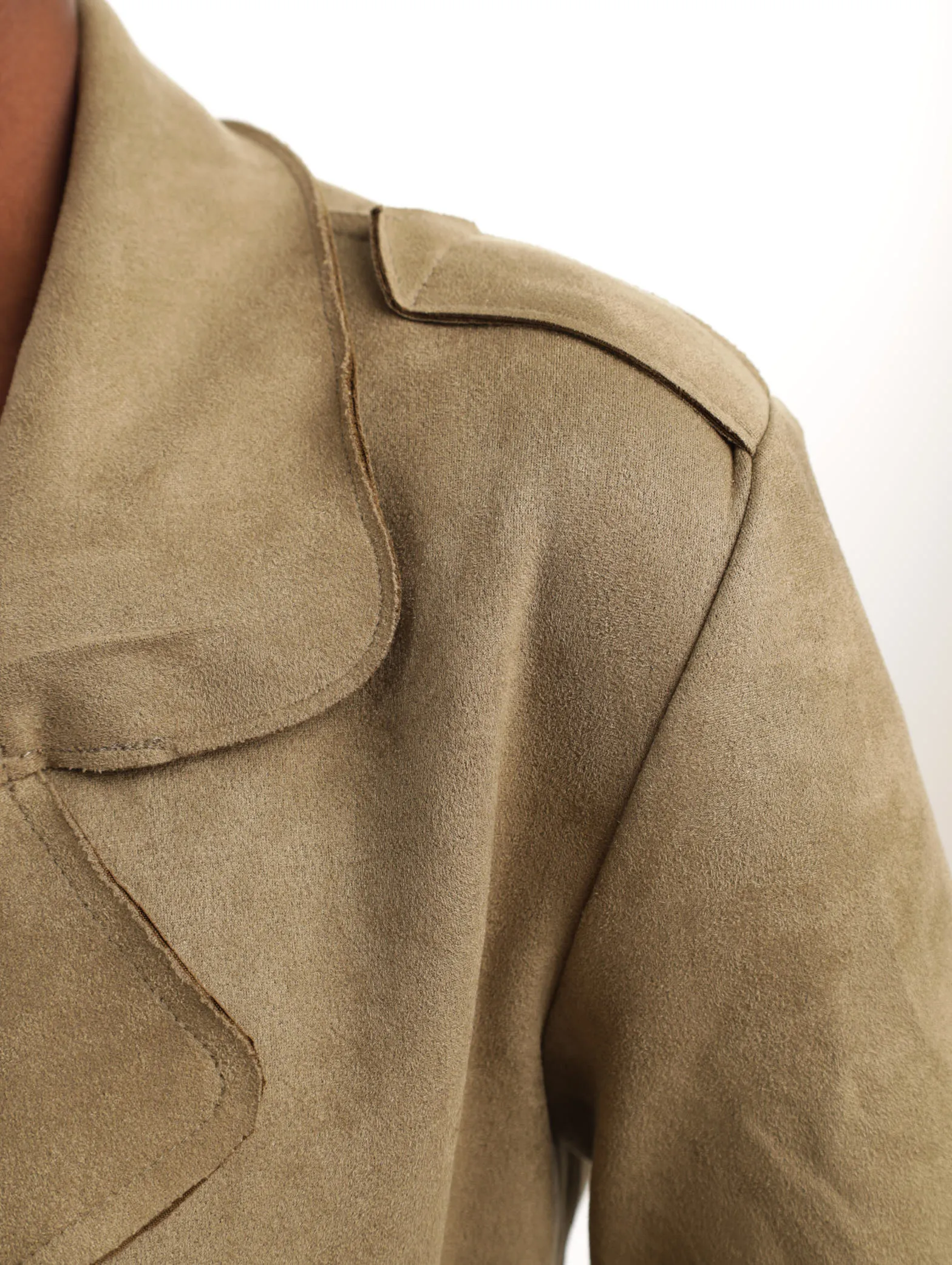 Ladies Collared Belted Suede Coat - Fatigue