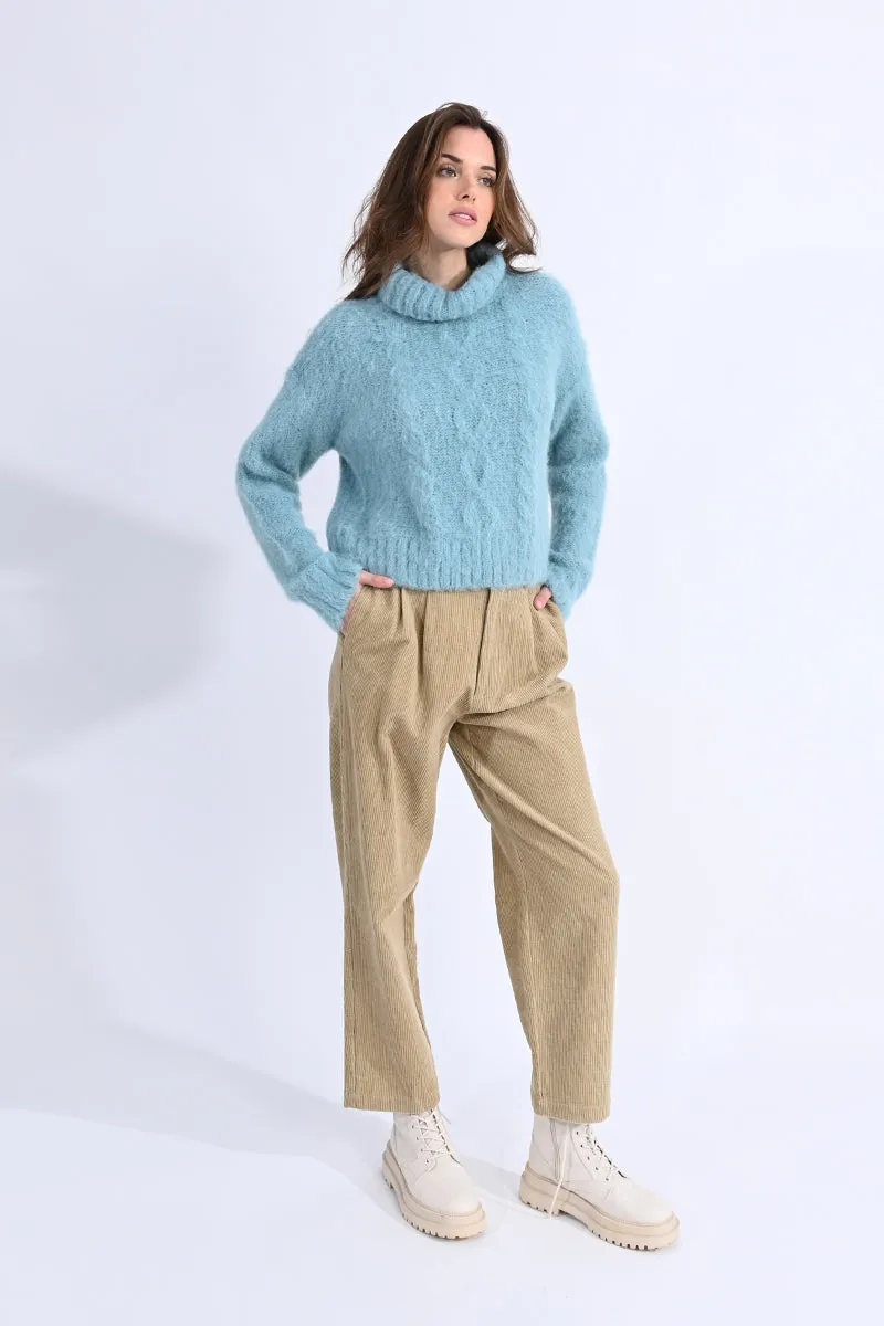 Ladies Turtleneck Cable Knitted Sweater