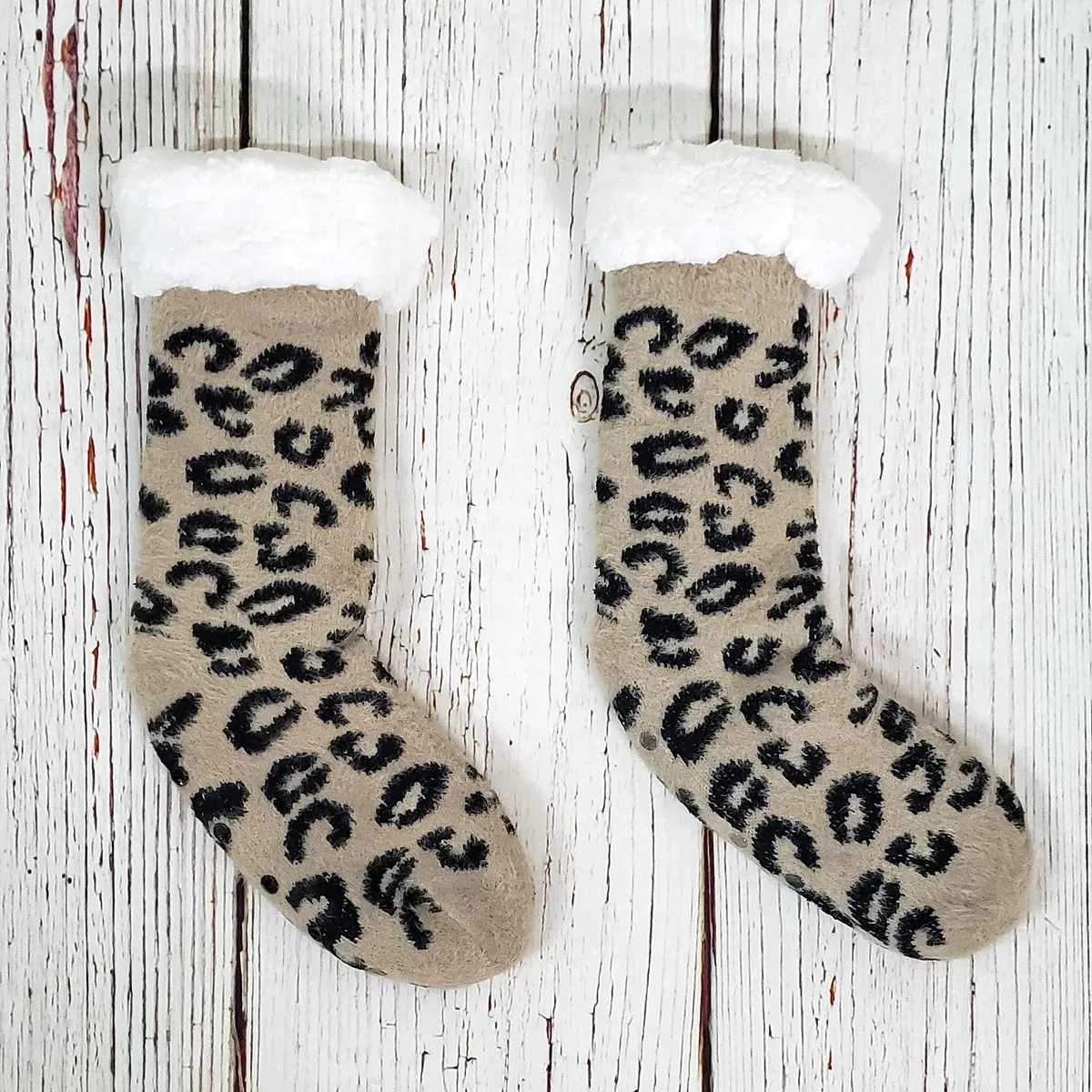 Lazy Leopard Sherpa Lined Socks
