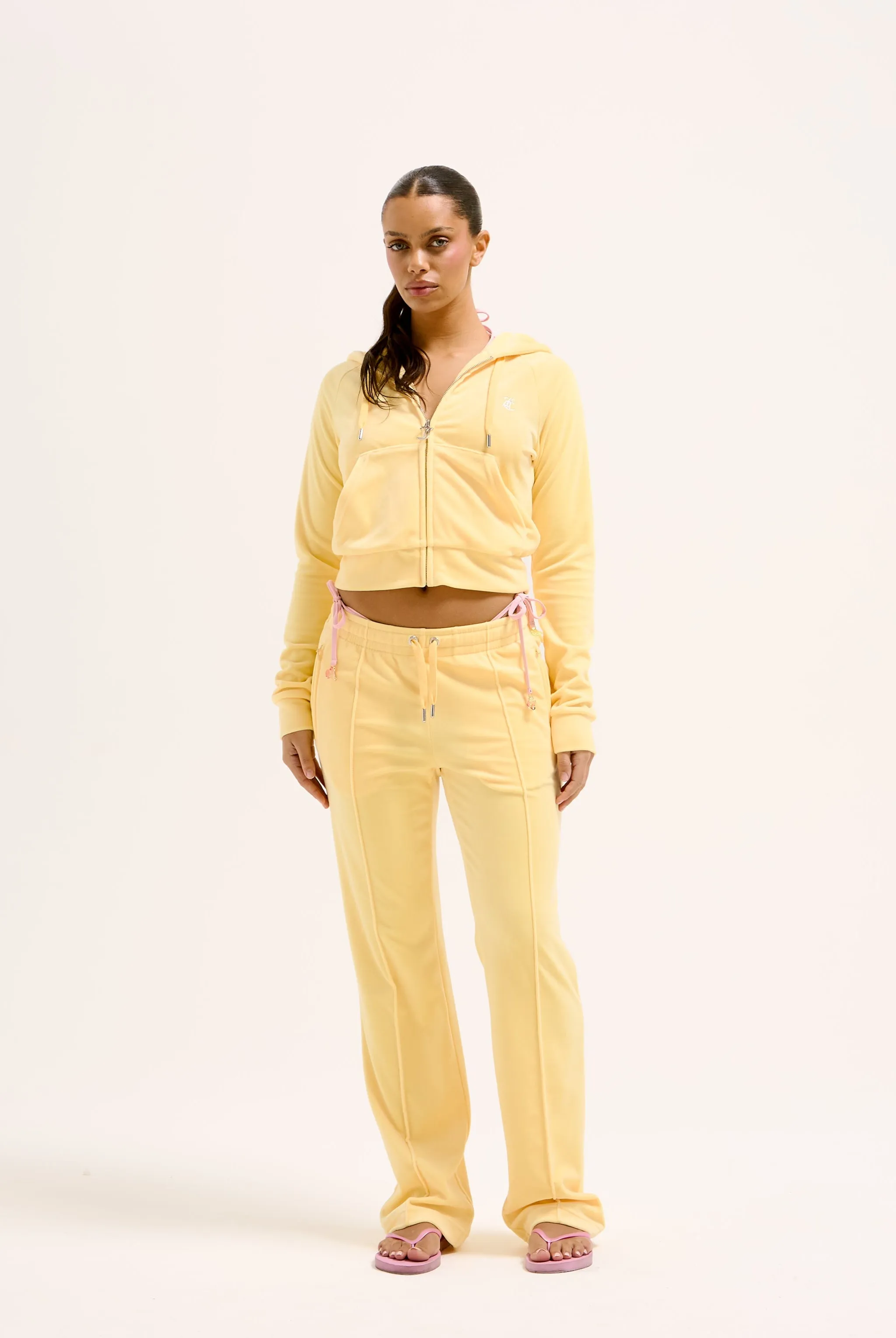 LEMON DROP VELOUR DIAMANTÉ TRACKSUIT BOTTOM
