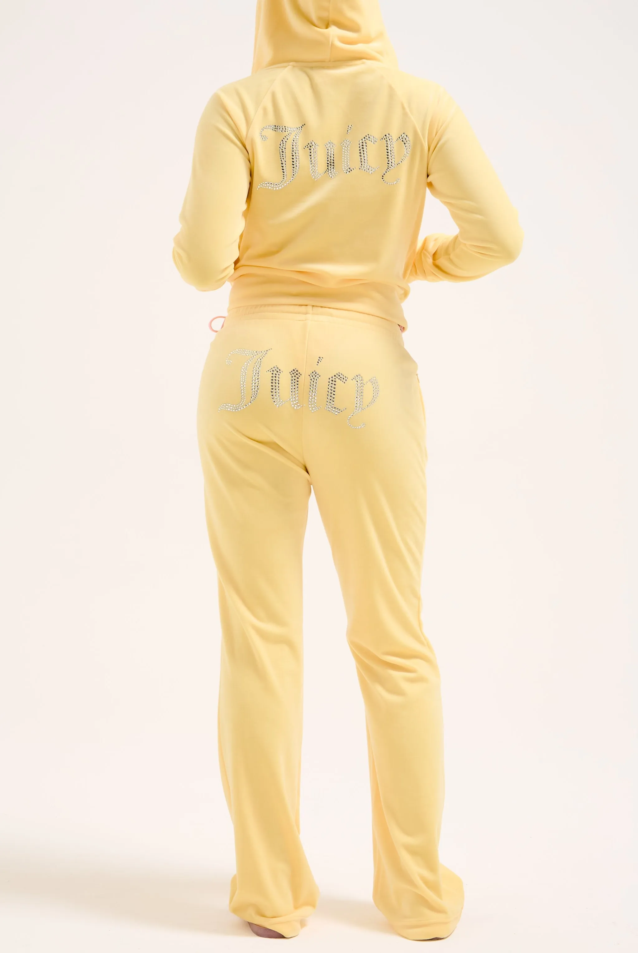 LEMON DROP VELOUR DIAMANTÉ TRACKSUIT BOTTOM