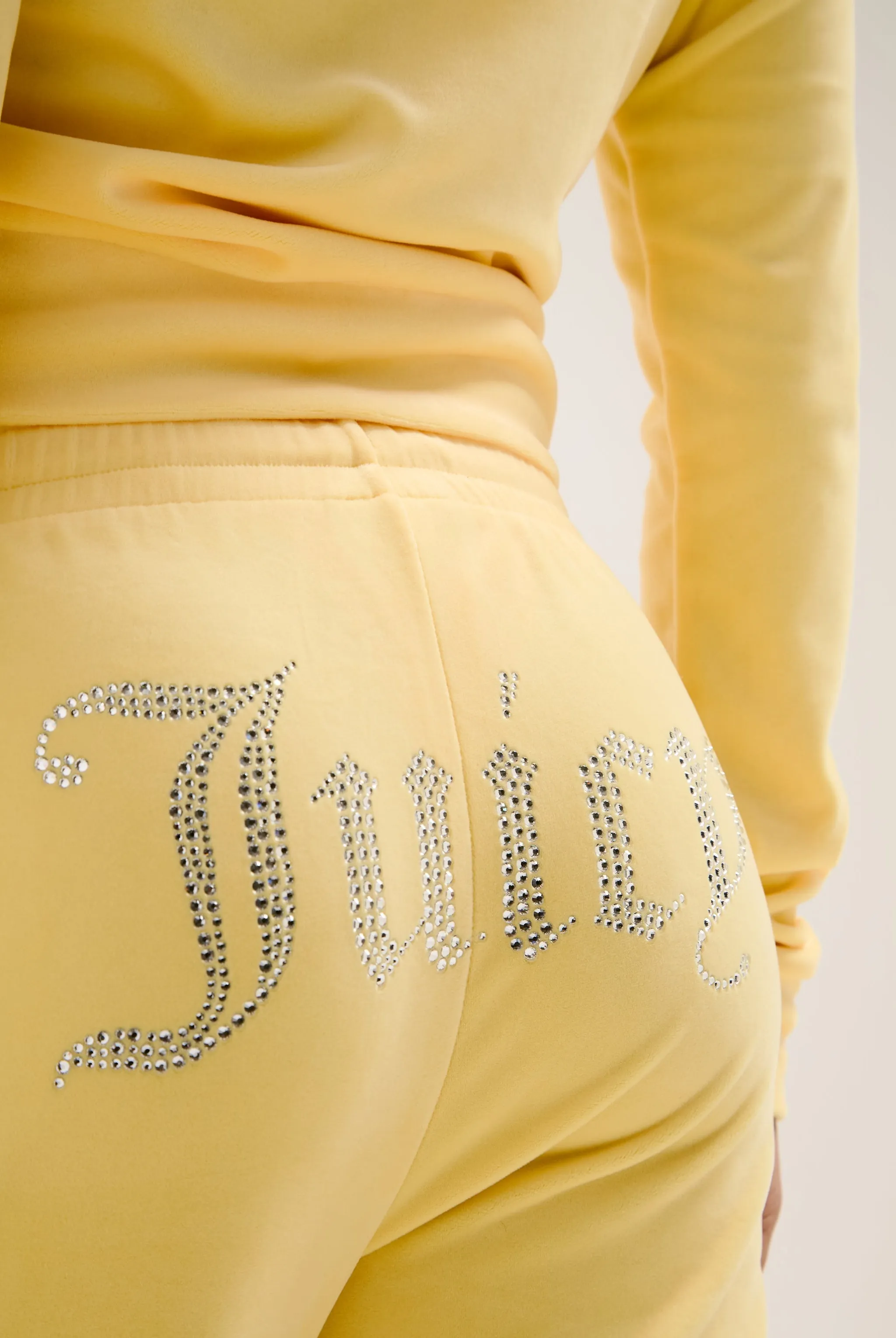 LEMON DROP VELOUR DIAMANTÉ TRACKSUIT BOTTOM