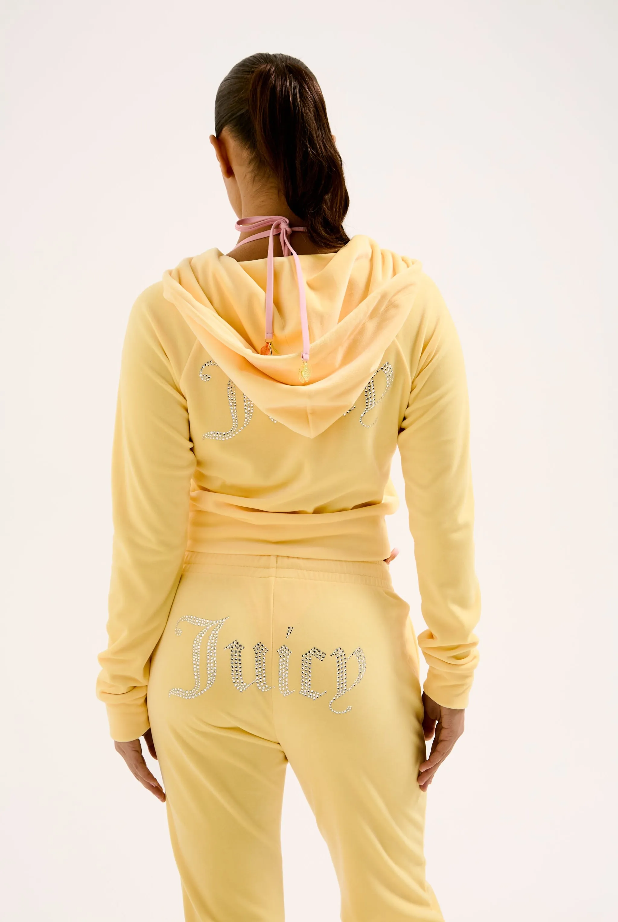 LEMON DROP VELOUR DIAMANTÉ TRACKSUIT BOTTOM