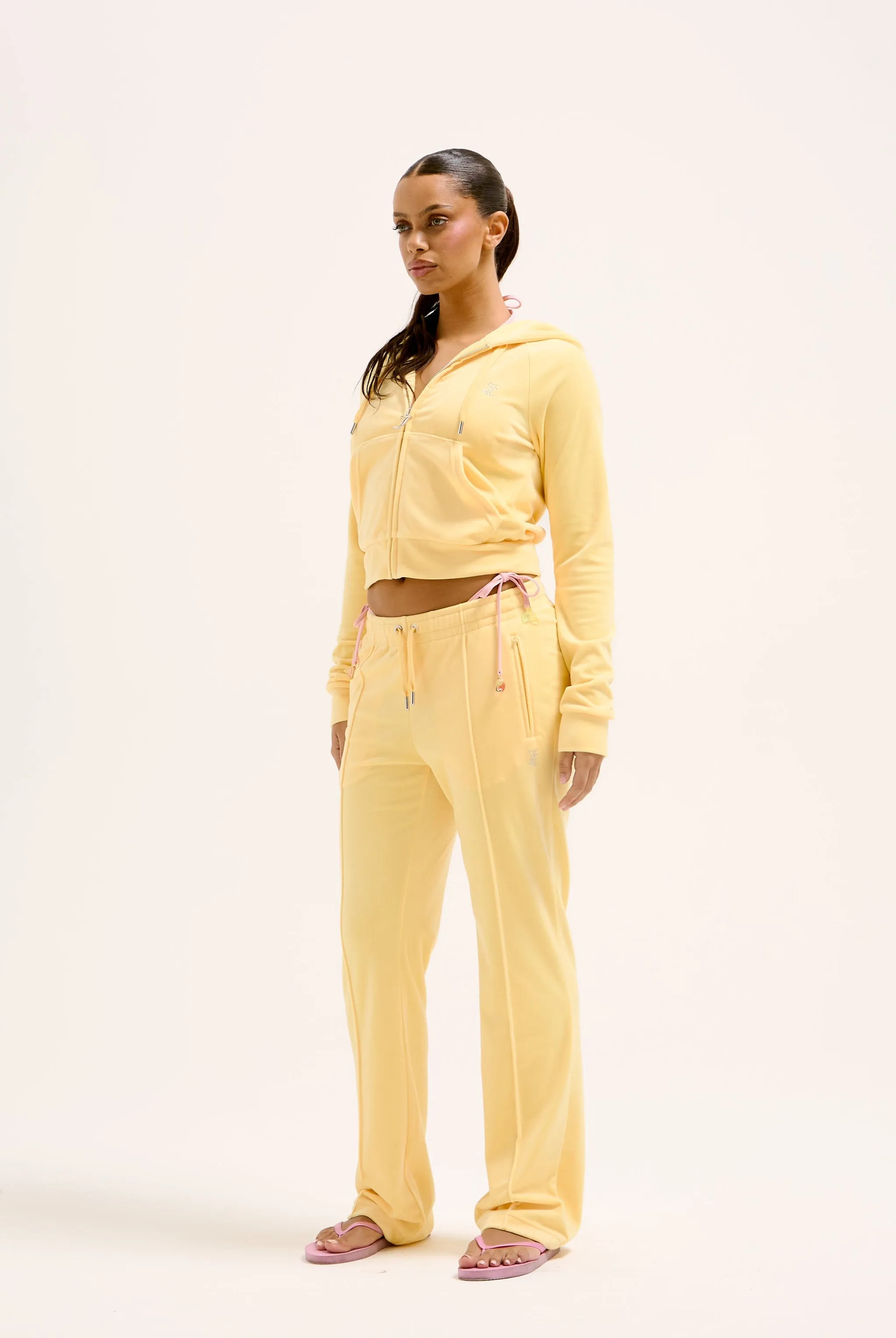 LEMON DROP VELOUR DIAMANTÉ TRACKSUIT BOTTOM