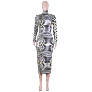 Leopard and Zebra Print Midi Dress