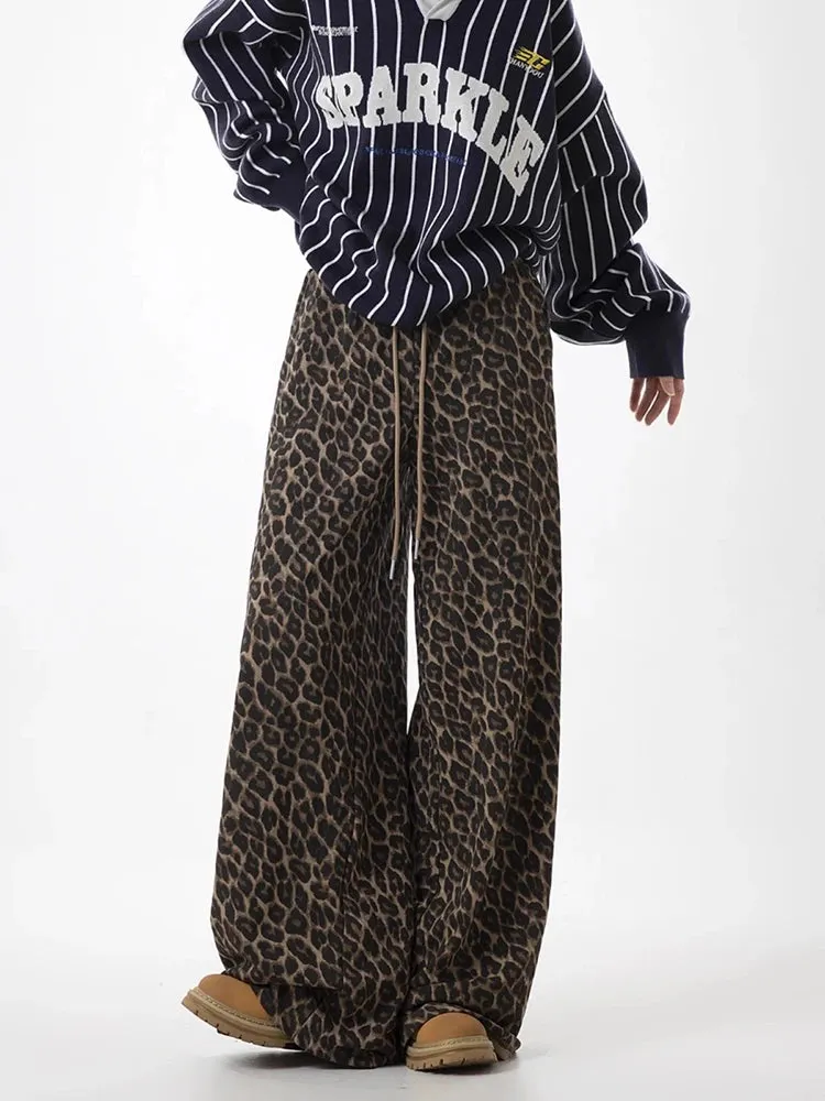 Leopard Lace-Up Wide Leg Trousers
