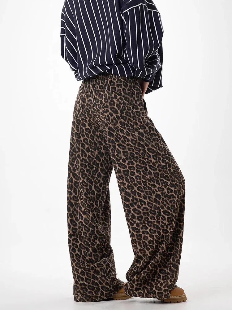 Leopard Lace-Up Wide Leg Trousers