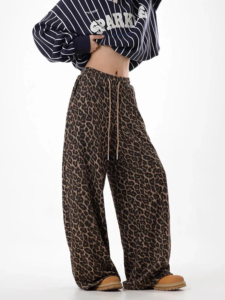 Leopard Lace-Up Wide Leg Trousers
