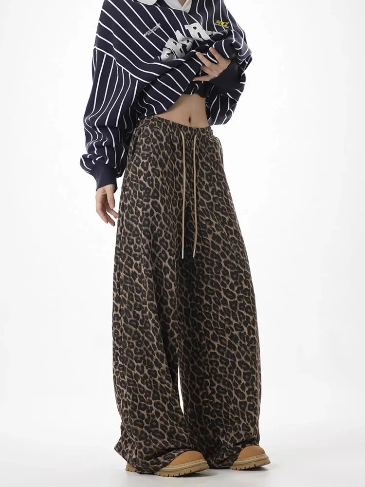 Leopard Lace-Up Wide Leg Trousers