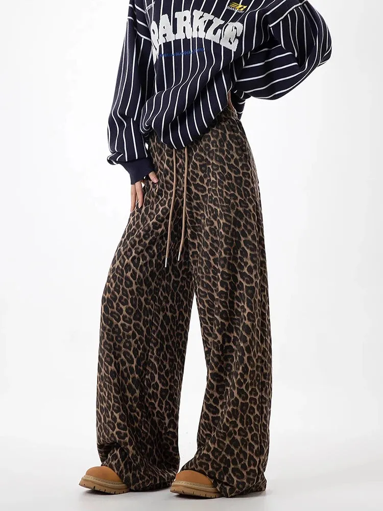 Leopard Lace-Up Wide Leg Trousers