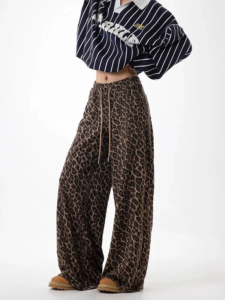 Leopard Lace-Up Wide Leg Trousers