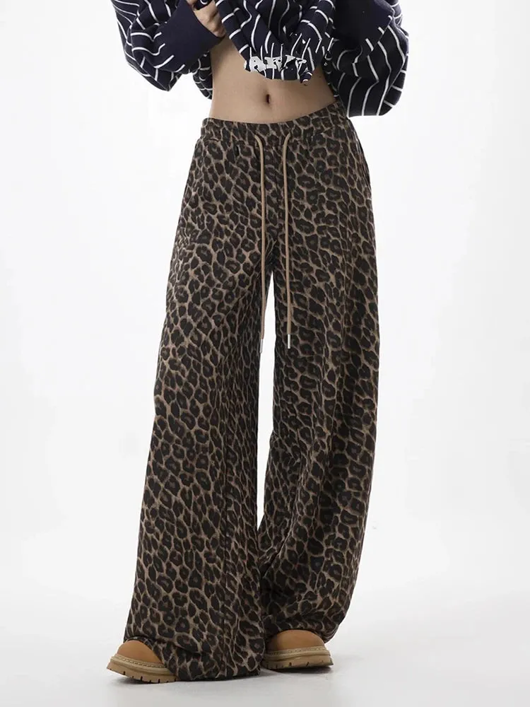 Leopard Lace-Up Wide Leg Trousers