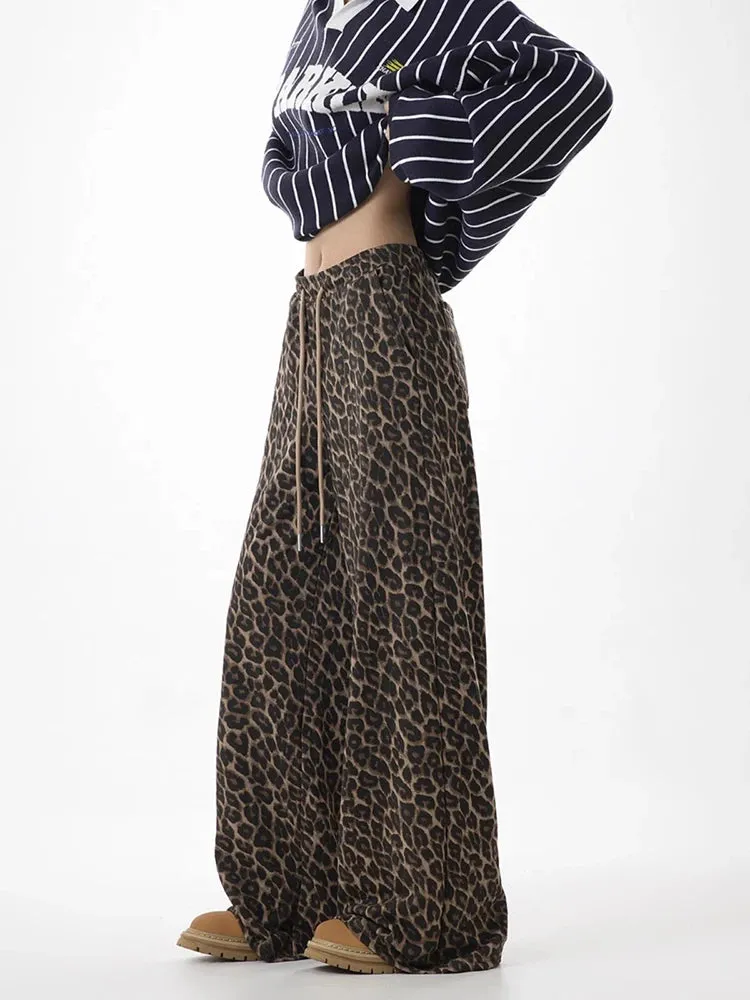 Leopard Lace-Up Wide Leg Trousers