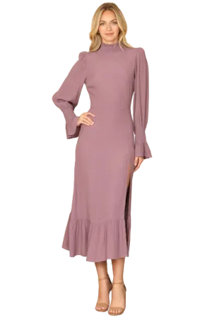 Lilac Smocked Neck and Long Sleeve Side Slit Solid Dress - Pack of 5