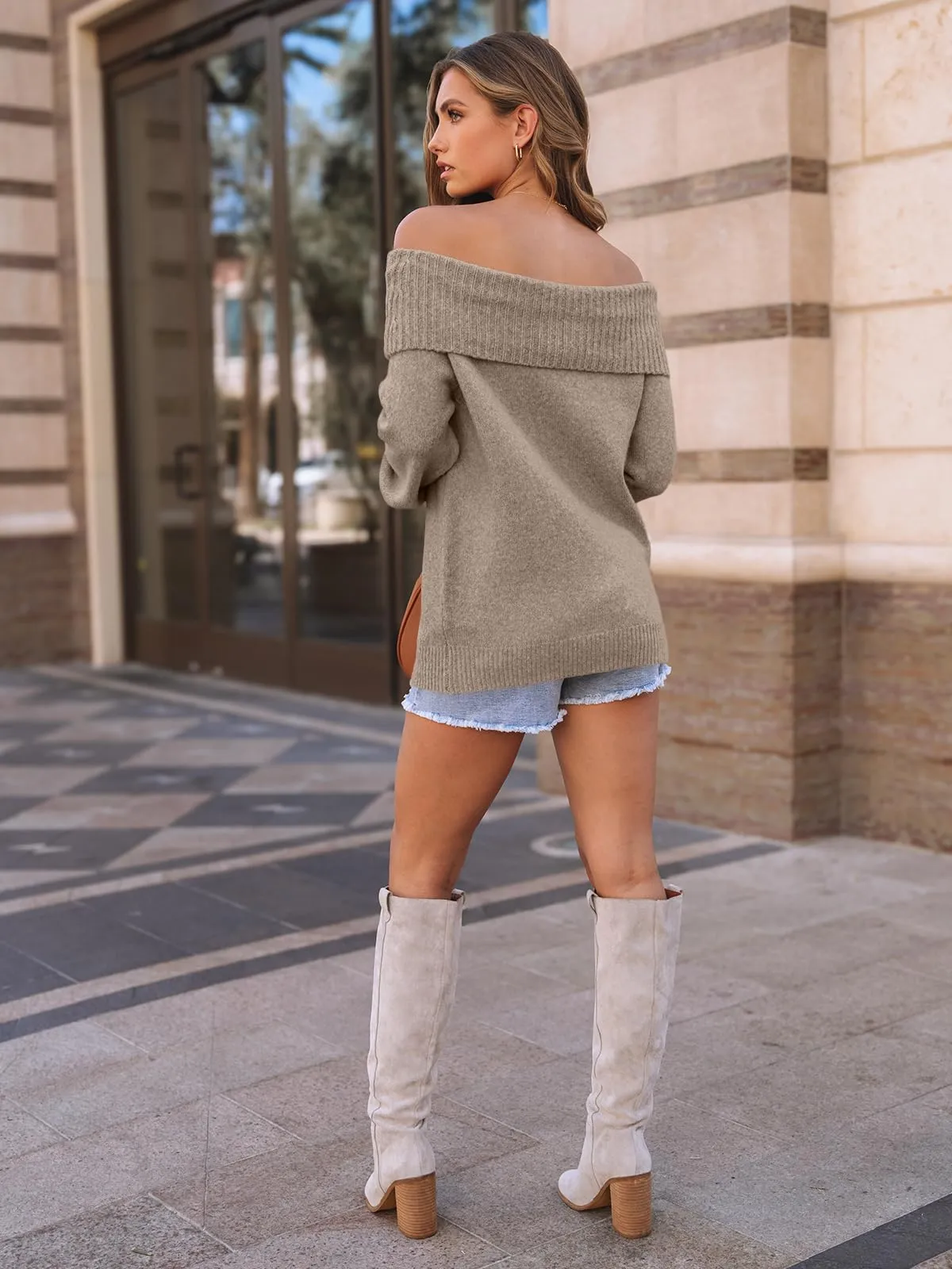 LILLUSORY Womens Off The Shoulder Sweater Oversized Winter Fall Cozy Cute Casual Going Out Batwing Sleeve Loose Pullover Sweaters 2024 Trendy Clothes Tops Apricot