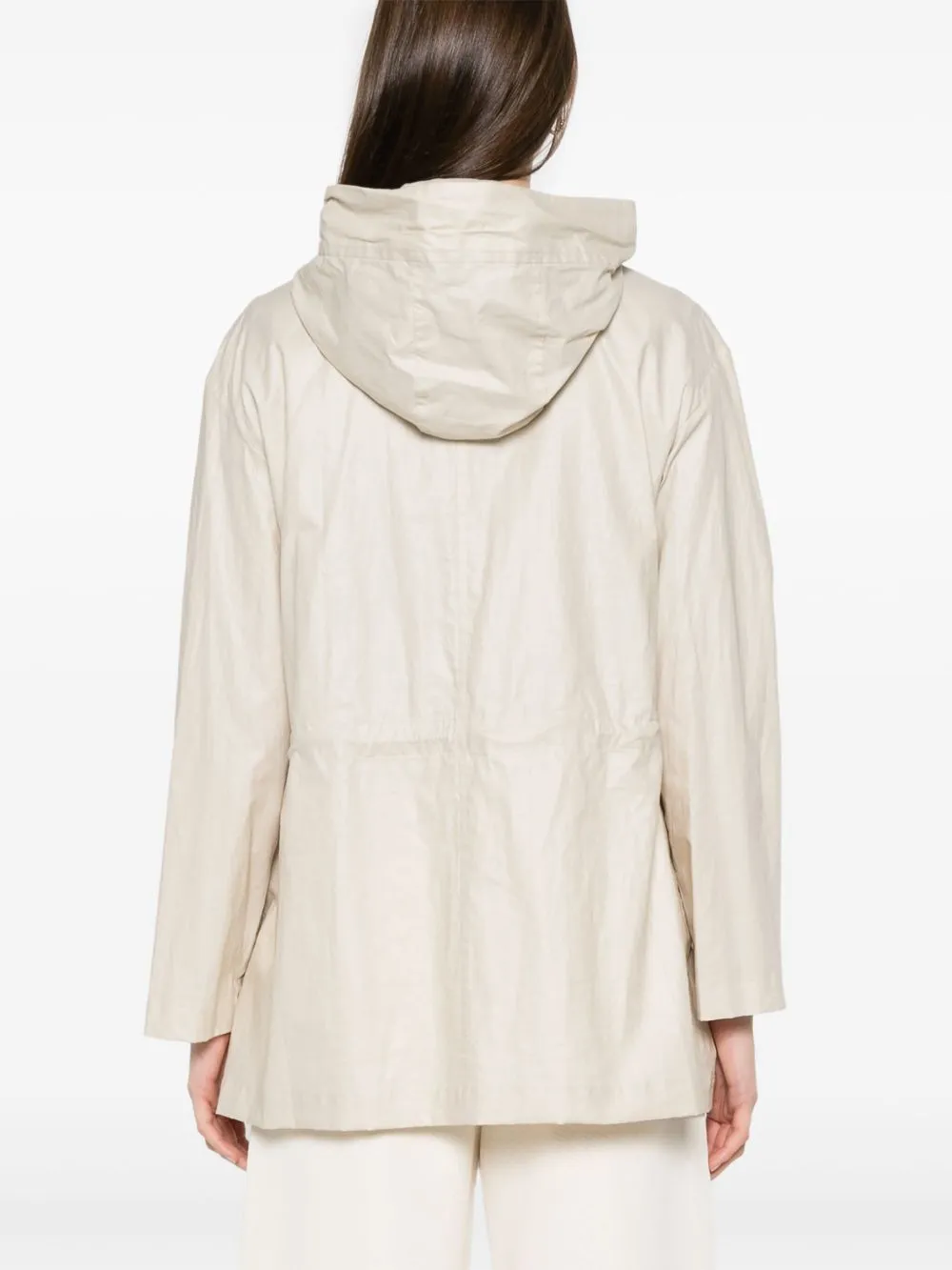 Linen and cotton blend parka coat