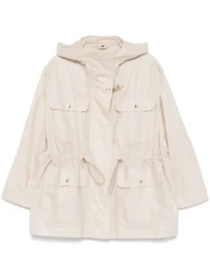 Linen and cotton blend parka coat