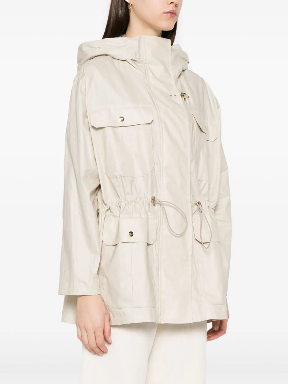 Linen and cotton blend parka coat