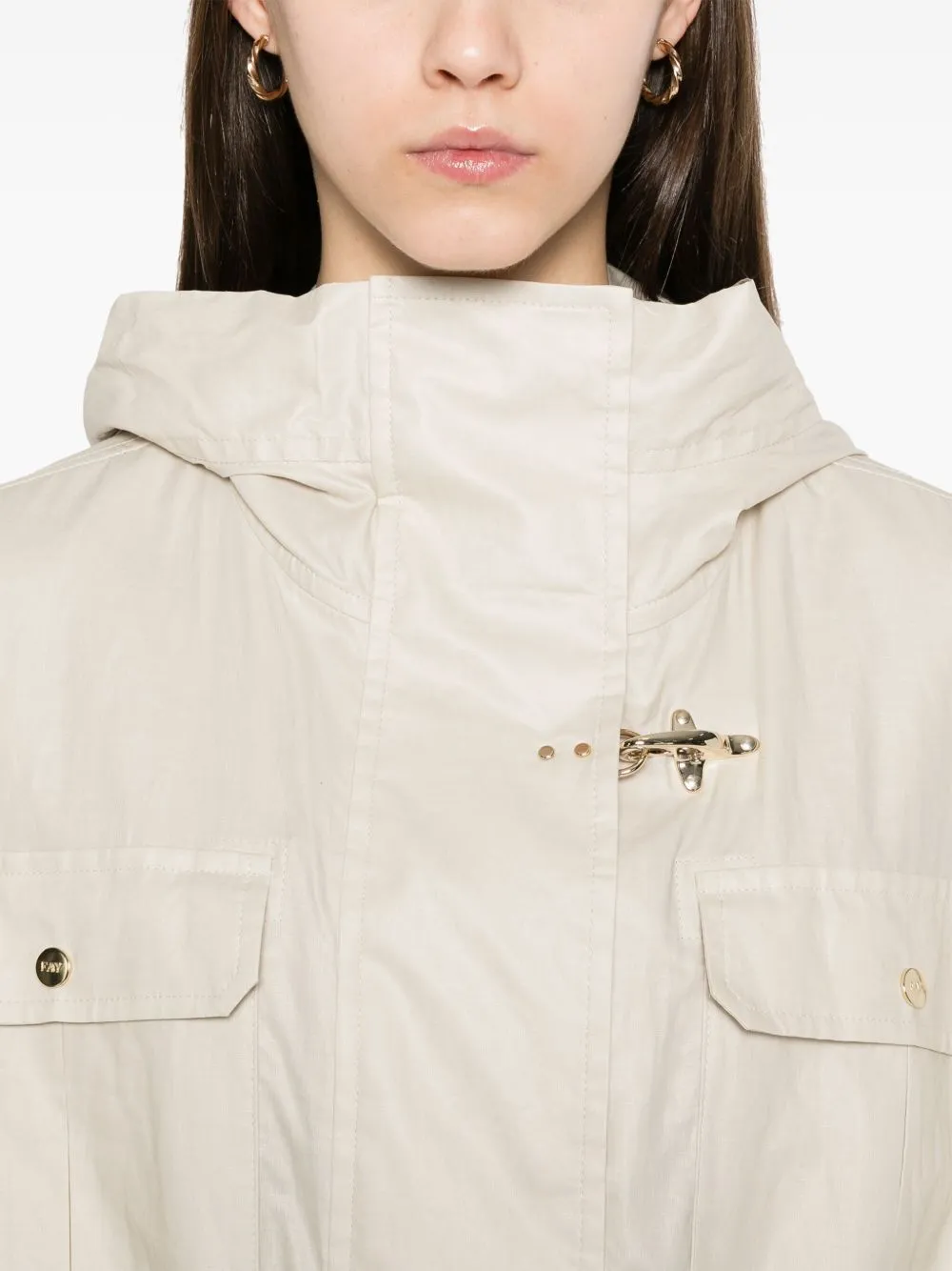 Linen and cotton blend parka coat