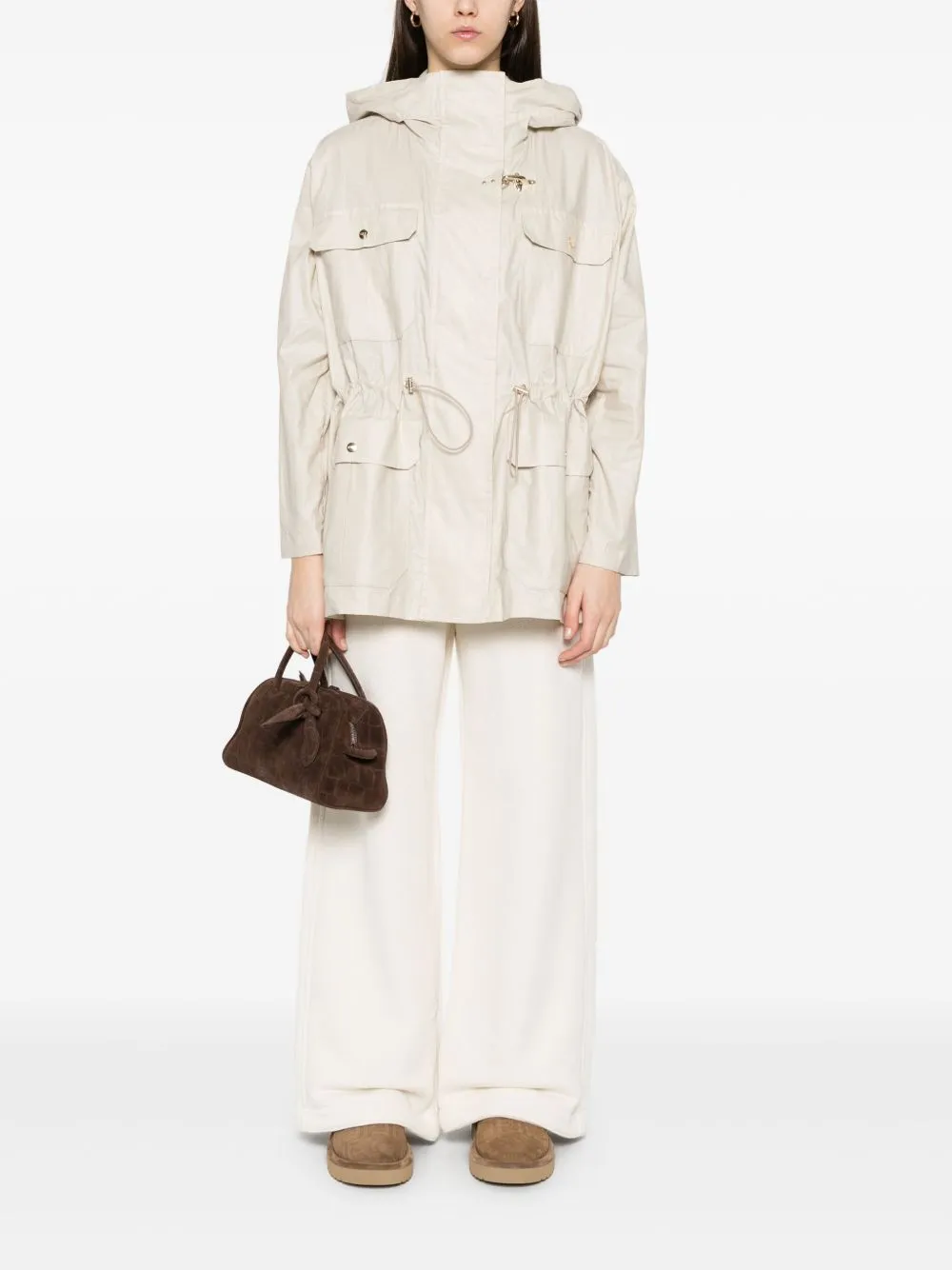 Linen and cotton blend parka coat
