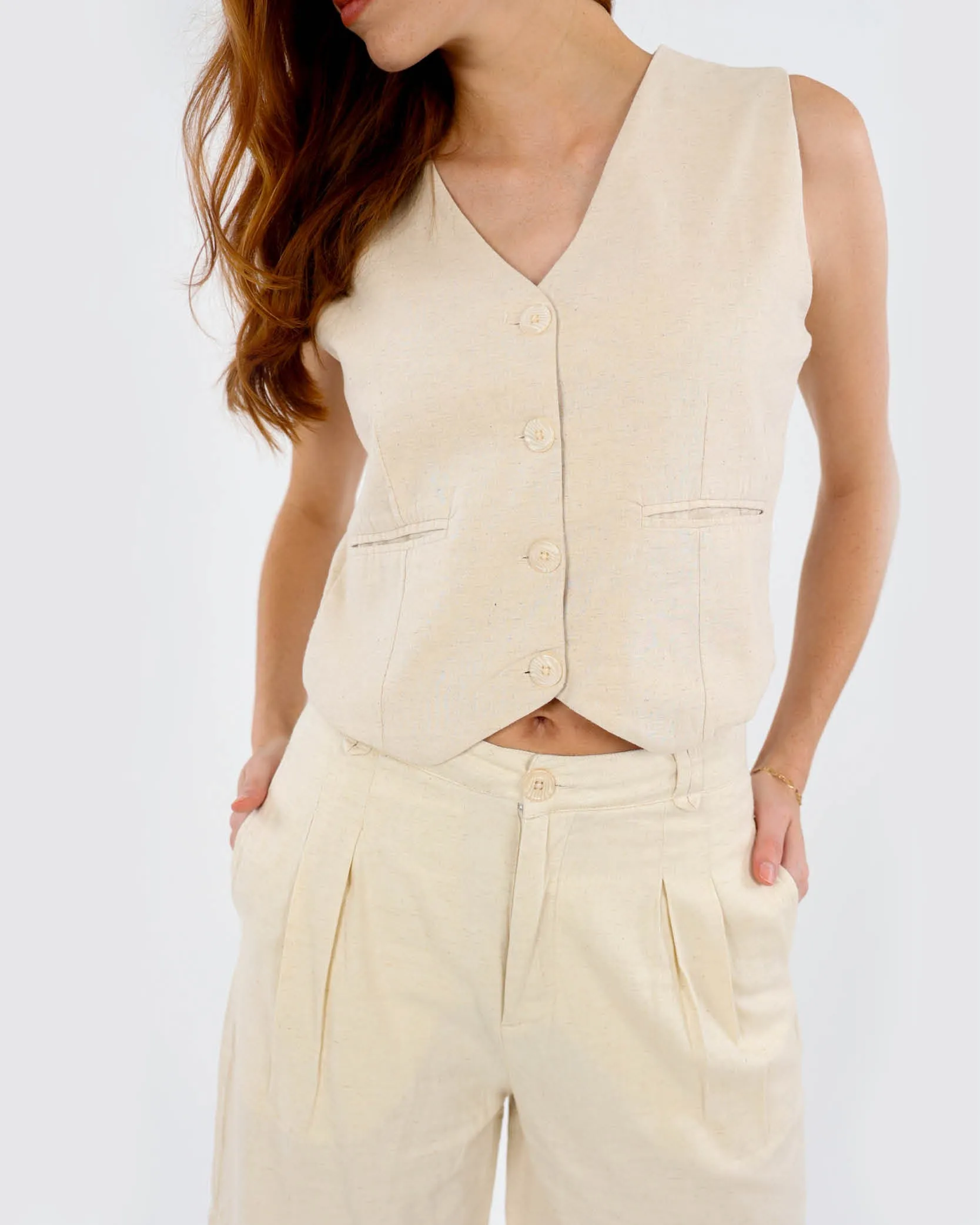 Linen Blend Lined Waistcoat