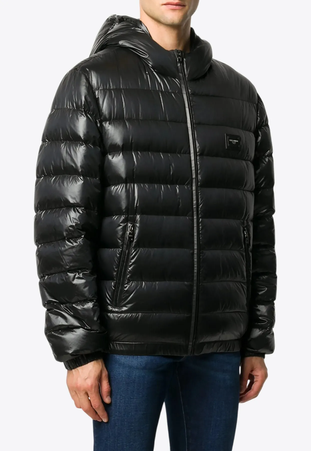 Logo Patch Padded Hooded Jacket