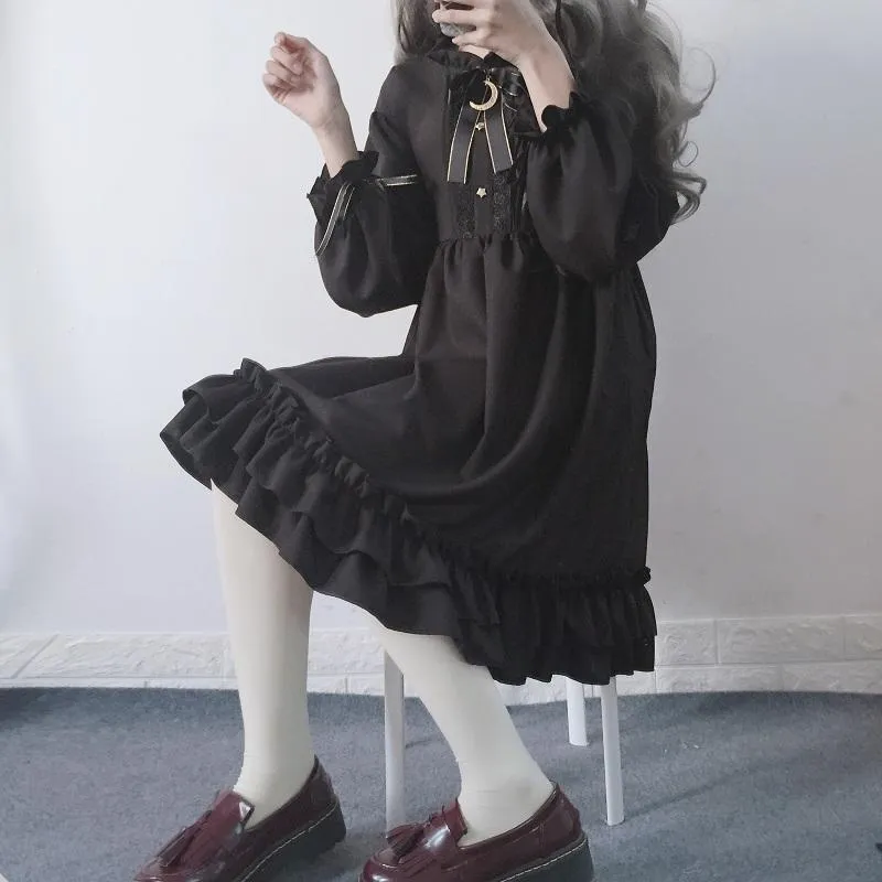 Lolita Ruffle Moon Black Dress SD00818