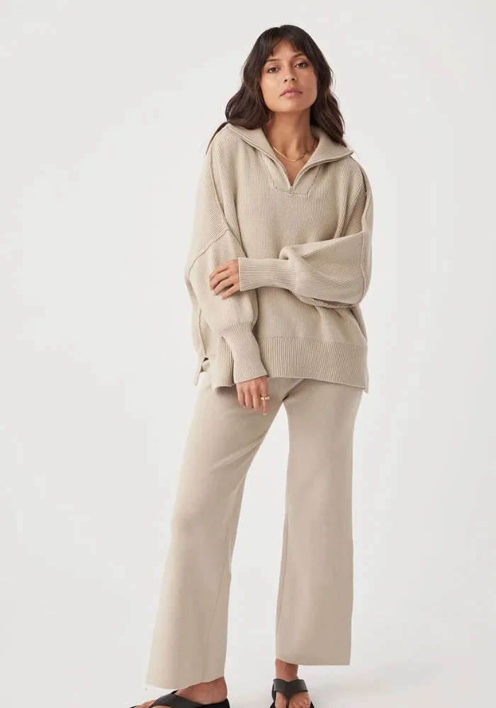 London Zip Organic Sweater - Taupe
