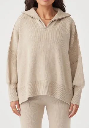 London Zip Organic Sweater - Taupe