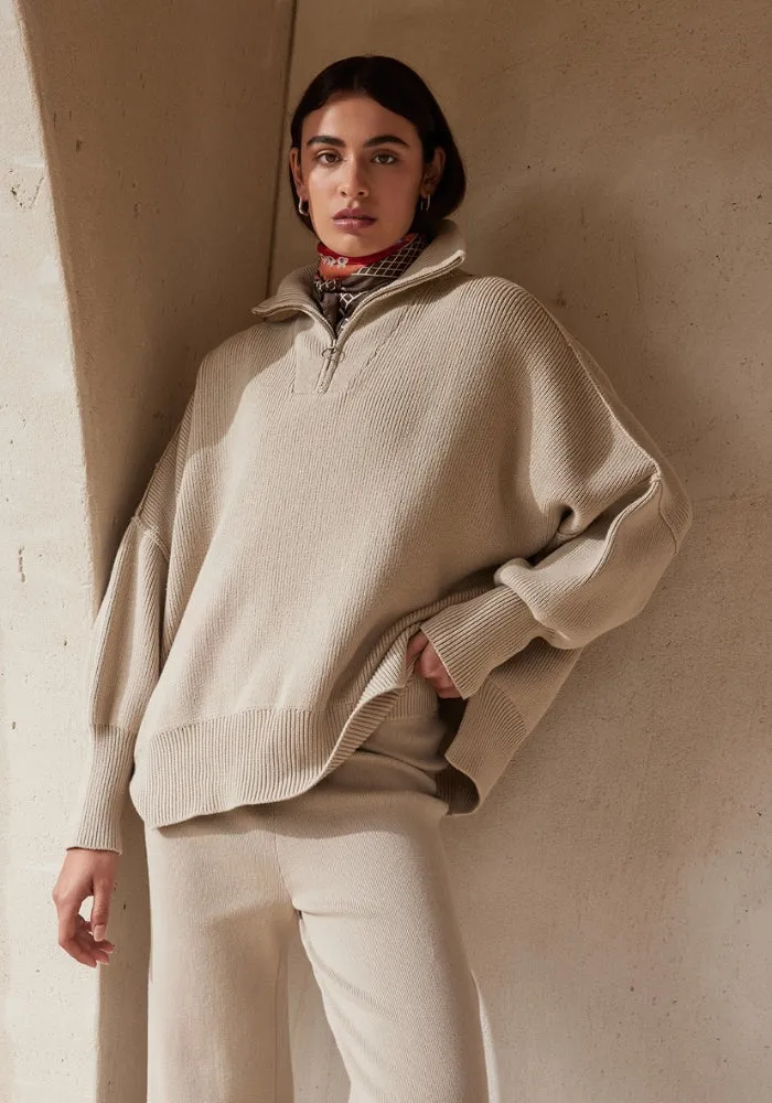 London Zip Organic Sweater - Taupe