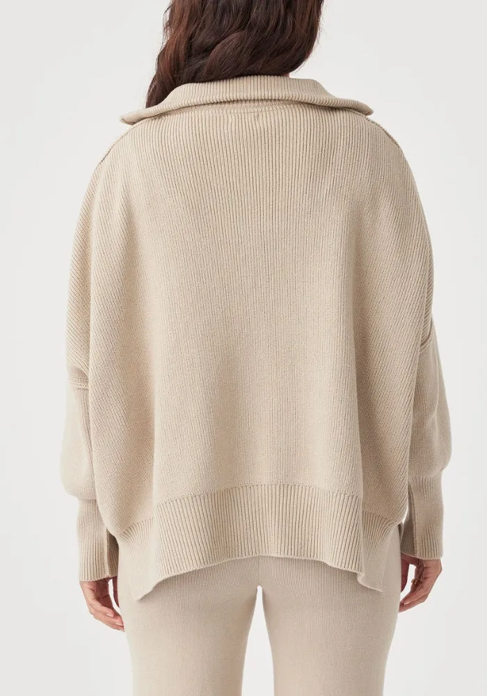 London Zip Organic Sweater - Taupe