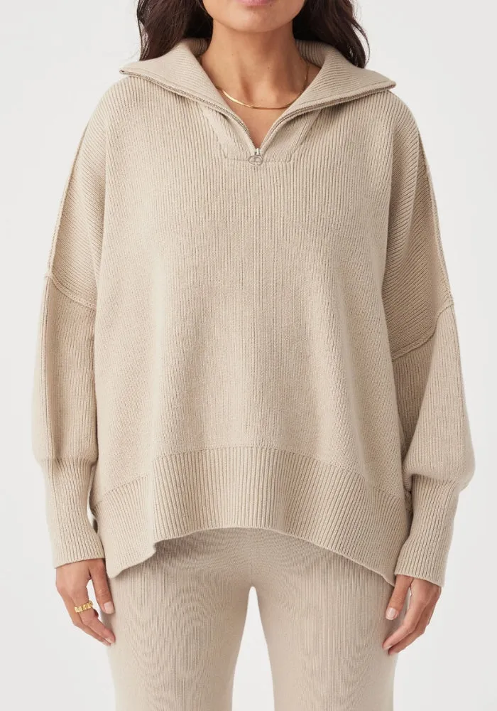 London Zip Organic Sweater - Taupe