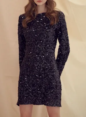 Long Sleeve Open Back Sequin Dress