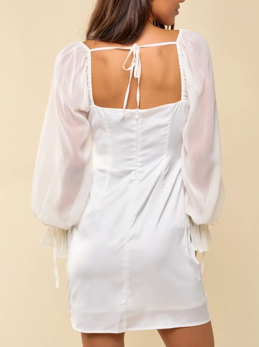 Long Sleeve Satin Cowl Neck Mini Dress